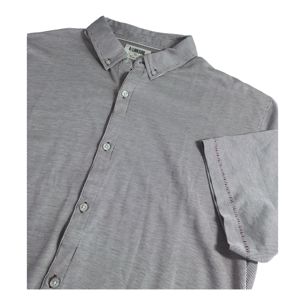 Link Soul Mens XL Button Down Short Sleeve Stripped Polo Shirt Cotton/Poly Blend